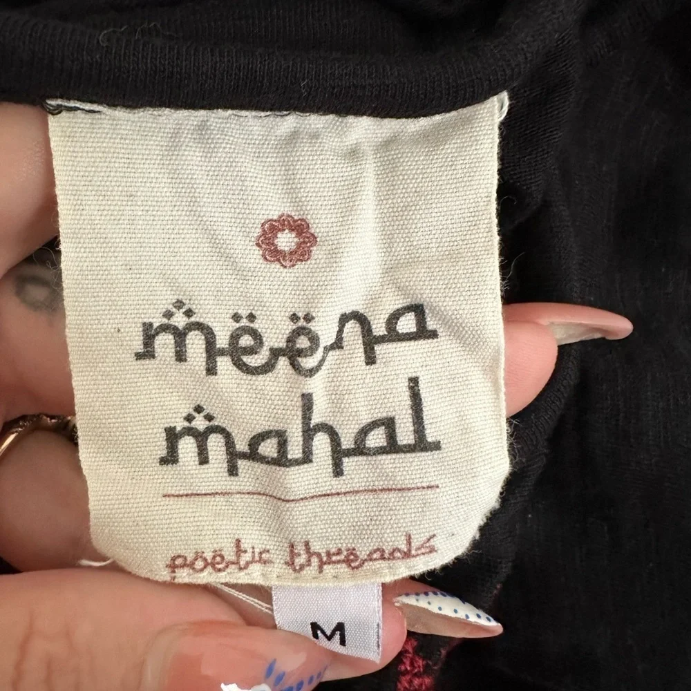 Meena Mahal Black Tank Mini Dress with Red Embroidery - Size M
